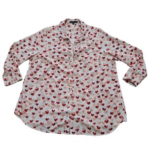Velvet Heart White, Red, & Pink Heart Print Button Down Blouse, Sz 1X